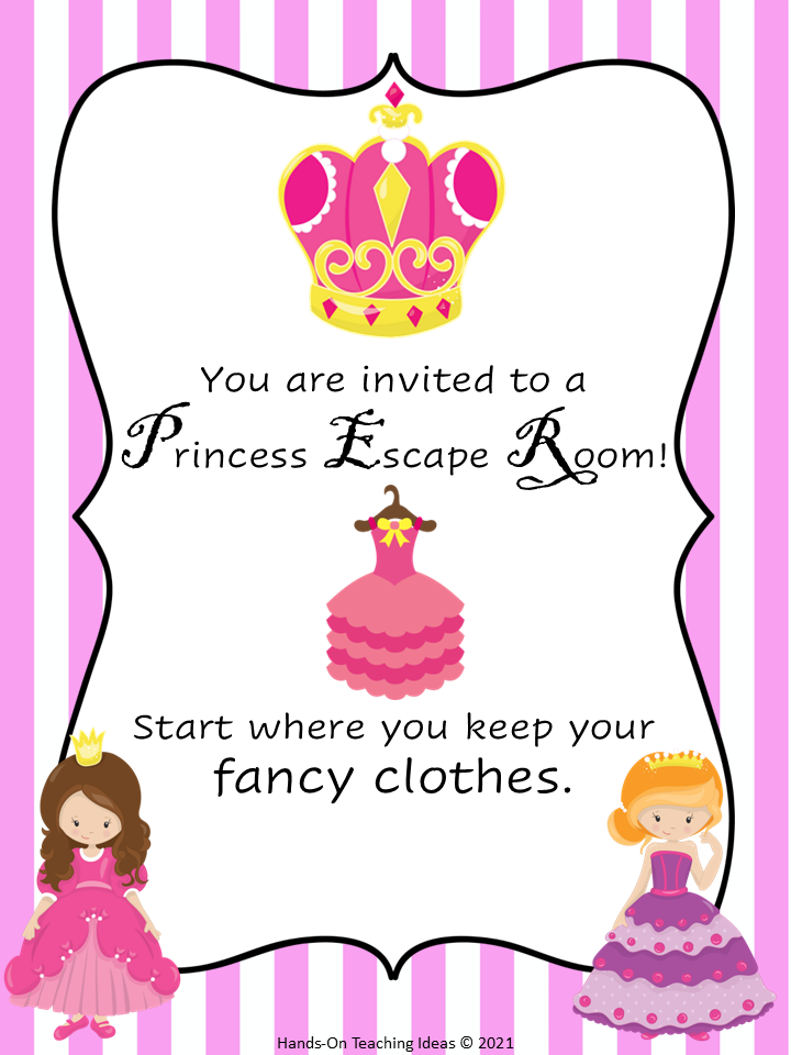themed escape room shows a princess printable welcome letter.