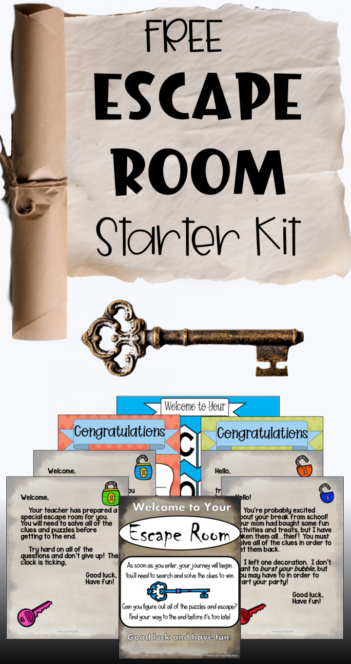 best free escape room kit shows a pinterest pin to advertise the activity and printable.