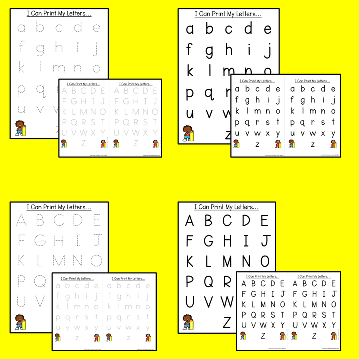 printing activity for kids shows the eight pages included in the product.