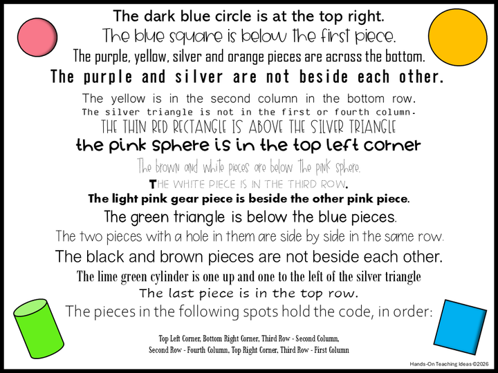 escape room for kids shows instructions or clues for a puzzle.