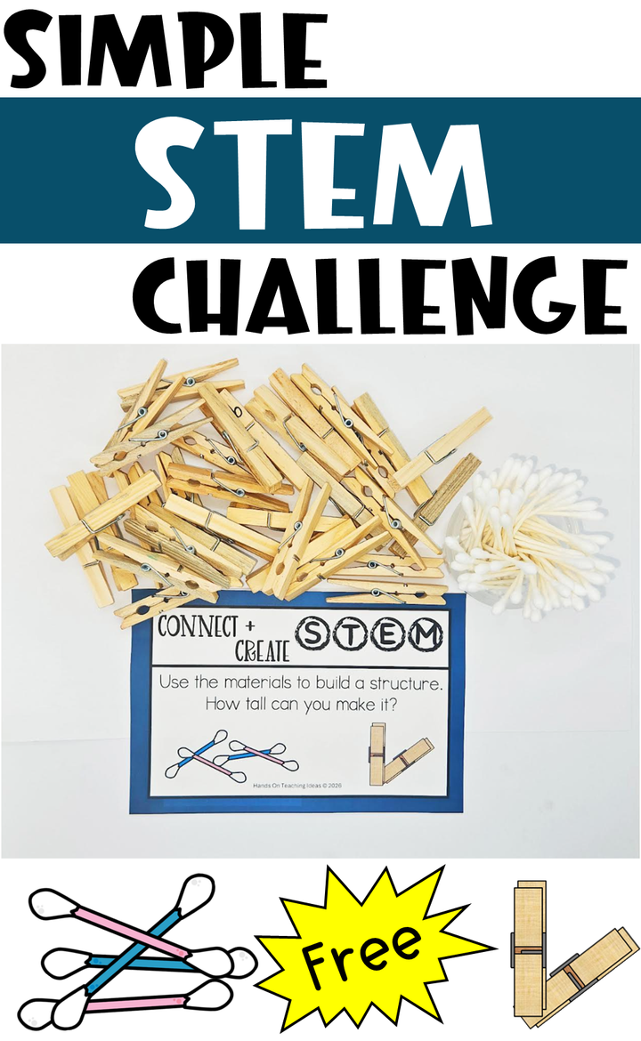 easy STEM challenge for kids with free task card shows the pinterest pin.
